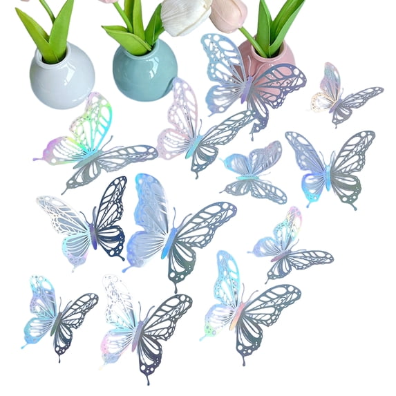 12Pcs 3D Butterfly Wall Decals Blue Glitter Metal Stickers Removable Mixed Size Home Decor for Bedroom Wedding Party DIY Art