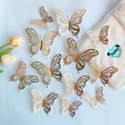 12Pcs 3D Butterfly Wall Decor, Shimmering Brown Removable Stickers, DIY Metallic Butterfly Decals for Bedroom Wedding Party Dorm Home Decoration, PVC