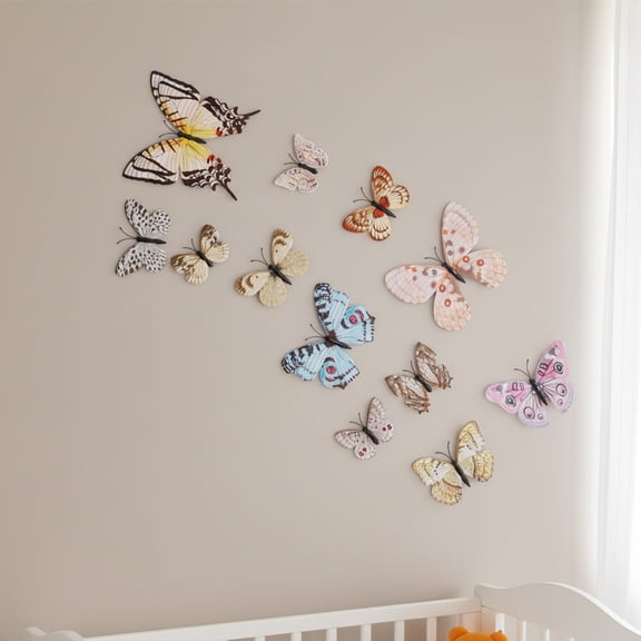 12Pcs 3D Butterfly Wall Sticker 4 Sizes Creative Reusable Wall Decor with Magnetic Adhesive Waterproof for Living Room and Bedroom Easy to Apply
