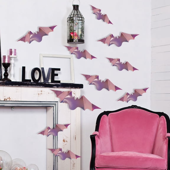 12Pcs 3D Halloween Bats, Realistic PVC Wall Decals, 4 Sizes Spooky Sticker for Home Bathroom, Giant Flying Bat Clings, House Ceiling Decor​