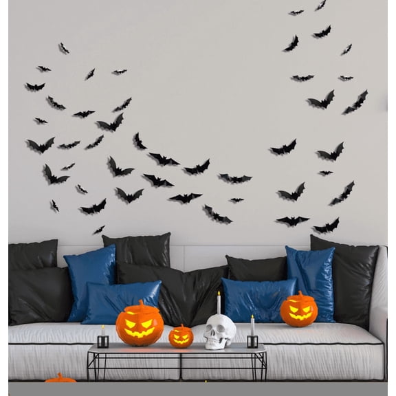 12Pcs 3D Halloween LED Night Light Bat Wall Stickers, PVC Flash Spooky Decals, Holiday Party Ornament for Window Garage Home