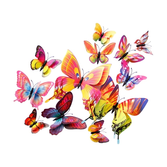 12Pcs 3D Lifelike Butterfly Wall Decals, Realistic Vivid Decorative Wall Stickers, Easy to Apply Eye-Catching Wall Art, Ideal for Home Bedroom Living Room Nursery Party & DIY Home Decoration,Pink