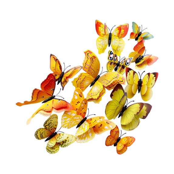 12Pcs 3D Lifelike Butterfly Wall Decals, Realistic Vivid Decorative Wall Stickers, Easy to Apply Eye-Catching Wall Art, Ideal for Home Bedroom Living Room Nursery Party & DIY Home Decoration,Yellow