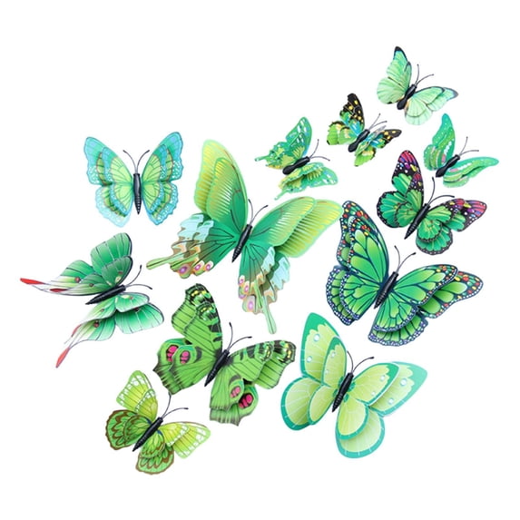 12Pcs 3D Lifelike Butterfly Wall Decals, Realistic Vivid Decorative Wall Stickers, Easy to Apply Eye-Catching Wall Art, Ideal for Home Bedroom Living Room Nursery Party & DIY Home Decoration,Green