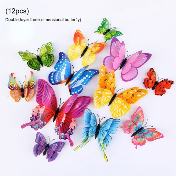 12Pcs 3D Simulation Plastic Butterfly Wall Sticker Living Room Wall Decoration