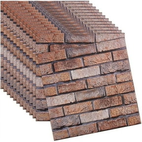 12Pcs 3D Wall Panels Peel and Stick 11.77x11.37x1Inch Textured Brick Wall Panels Camel Brick Wallpaper Stickers Waterproof PVC Backsplash for Bedroom Kitchen Wall Decoration
