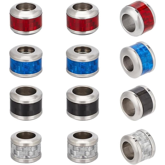 12Pcs 4 Colors 304 Stainless Steel Beads with Fiber Large Hole Beads Column with Basket Weave Pattern Stainless Steel Color Mixed Color