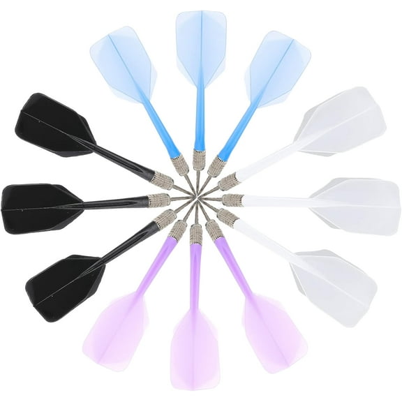 12Pcs 4 Colors Integrated Dart Flight and Shafts Plastic Dart Flights Shaft 2BA Integrated Dart and Flights Plastic Soft Standard Shape One Piece Accessory