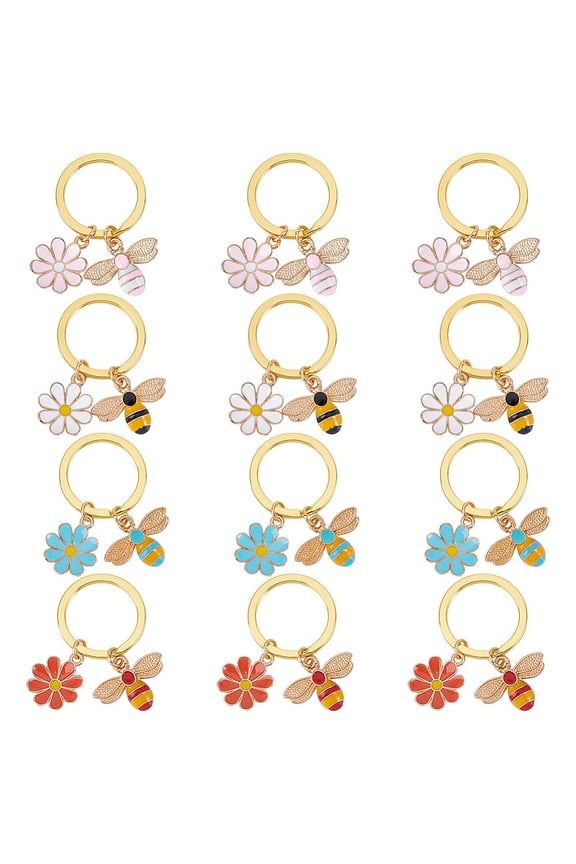 12Pcs 4 Colors Alloy Enamel Keychain with Alloy Rings Mixed Color 44mm 3pcs/color