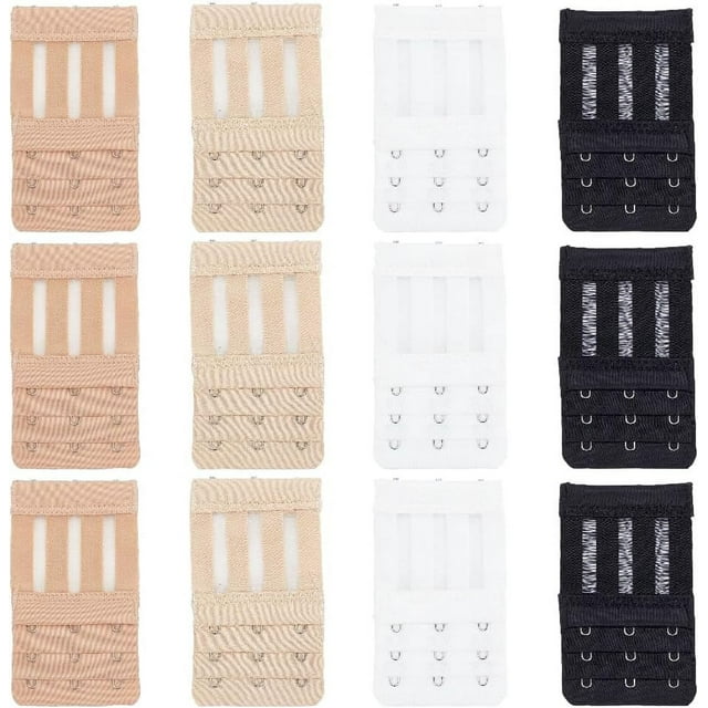 12Pcs 4 Colors Flexible Bra Extender Strap, 3 Rows 3 Hooks Adjustable