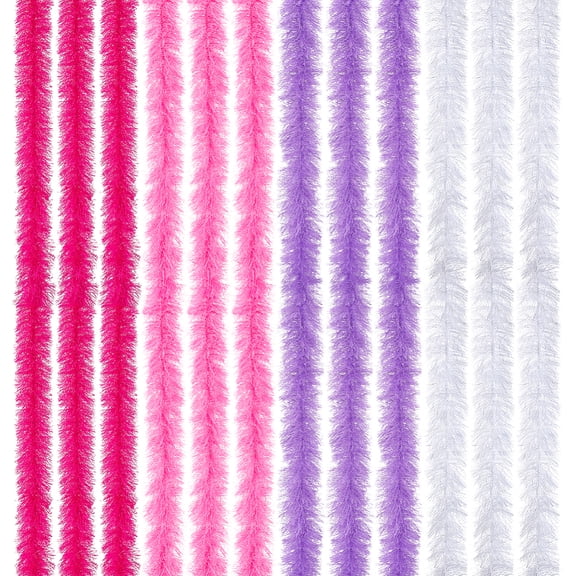 12Pcs 4 Colors Polyester Turkey Feather Strips with 304 Stainless Steel Wire Mixed Color 1500x95mm 3pcs/color