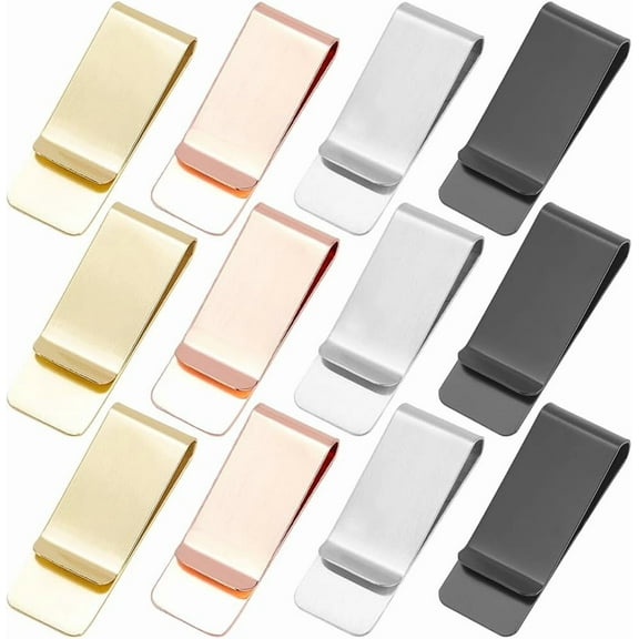 12Pcs 4 Colors Slim Cash Clip Stainless Steel Money Clip for Men Women Minimalist Front Pockets Office Desk Organizers Colorful DIY