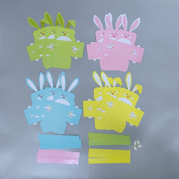 12Pcs 4 Colors Square Paper Storage Gift Boxes with Handle Rabbit Ear Gift Packaging Case for Easter Theme Party Supplies Mixed Color