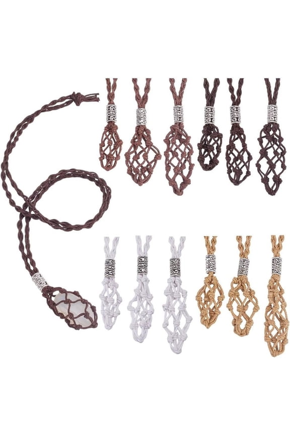 12Pcs 4 Colors Waxed Cotton Thread Macrame Pouch Necklaces Mixed Color 16.54 inch(42cm)