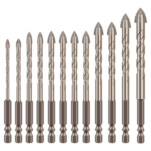 12Pcs 4 Flute Sawtooth Eccentric Drill Bit Set Tungsten Steel Alloy 4 Edged Serrated Eccentric Drill Bit 3/4/5/6/8/10/12 mm for Tile Concrete Glass