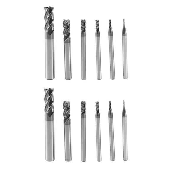 12Pcs 4 Flutes End Mills Set for Steels Square CNC Carbide Milling Cutter Spiral Router Bits Dia(1 2 3 4 6 8mm),12 * End Mills,black & silver