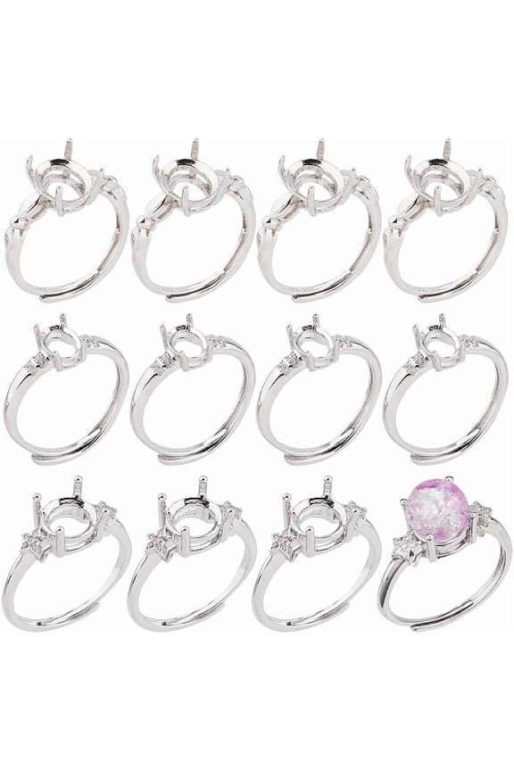 12Pcs 4 Prong Ring Settings 3 Styles Brass Adjustable Rings Settings 4 Claws Blank Rings Base DIY for Gemstones Finger Ring Components DIY for Earrings Jewelry Making DIY Crafts