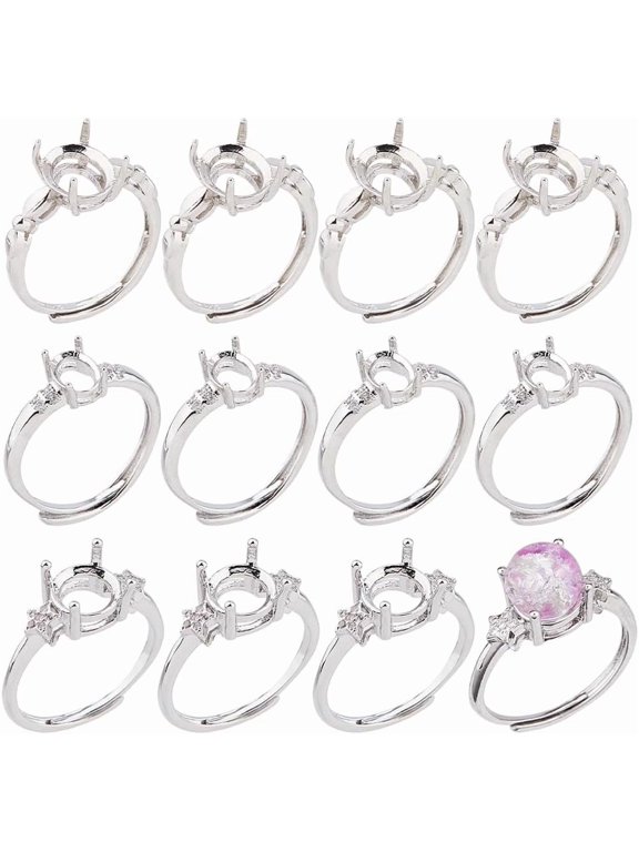 12Pcs 4 Prong Ring Settings 3 Styles Brass Adjustable Rings Settings 4 Claws Blank Rings Base for Gemstones Finger Ring Components