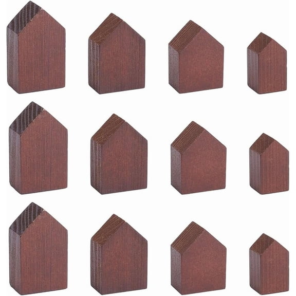 12Pcs 4 Sizes Wooden House Shaped Blocks Arrow Shape Wood Tray Plates Blank Wooden Cutouts Farmhouse Wood Craft for Home Kitchen Office Shelf Coffee Bar Decor - Coconut Brown 1set