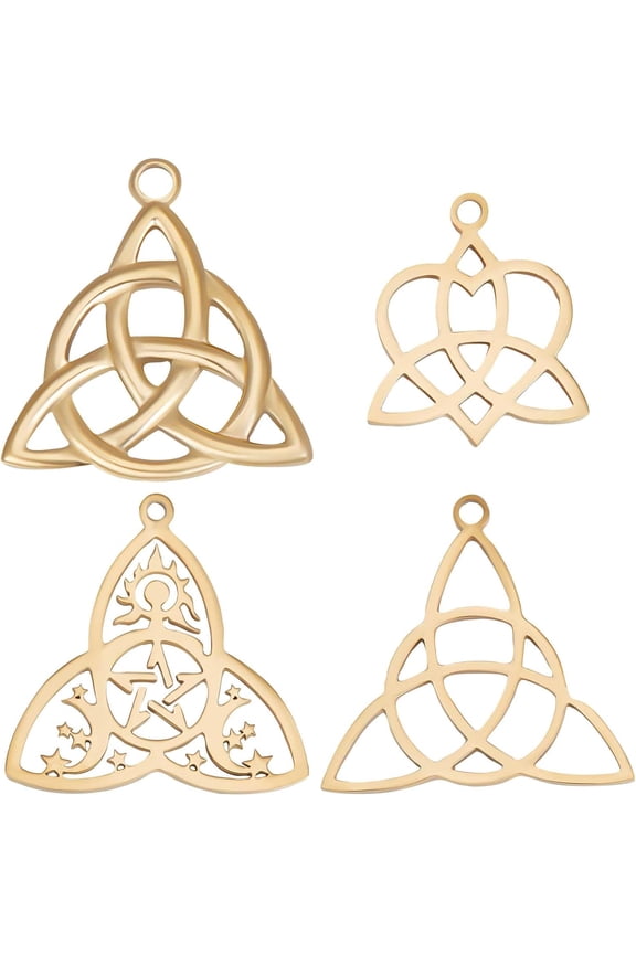 12Pcs 4 Style Celtic Knot Charms Stainless Steel Chinese Pagan Heart Round with Trinity Knot Hollow Pendant Charms for DIY Necklace Bracelet Jewellery Making
