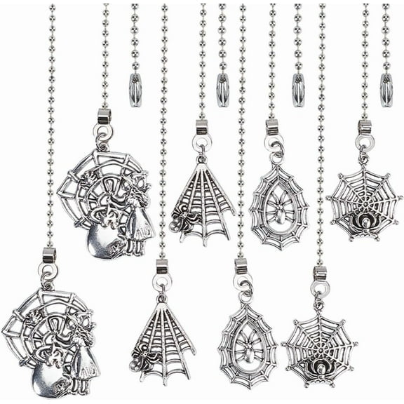 12Pcs 4 Style Spider Web Ceiling Fan Pull Chain Extender Charm Pendant Adjustable Decorative 12.6 Inch Extension Connector Ball Bead Cord Replacement Hanging Ornaments Lighting Lamp DIY Making
