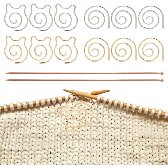 12Pcs 4 Style Spiral Cable Knitting Needle 2Pcs Bamboo Straight Needle Circle Cat Shape Shawl Pin Handmade Sewing Tool Yarn Supplies for Beginners Bent Tapestry Platinum Light Gold diy