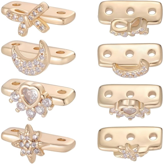 12Pcs 4 Styles 3 Hole Bead Connectors Multi Strand Spacer Bars Real 18K Gold Plated Brass Moon Star Heart Cubic Zirconia Connector Bar for Jewelry Making Multilayer Bracelets DIY Crafts Clear