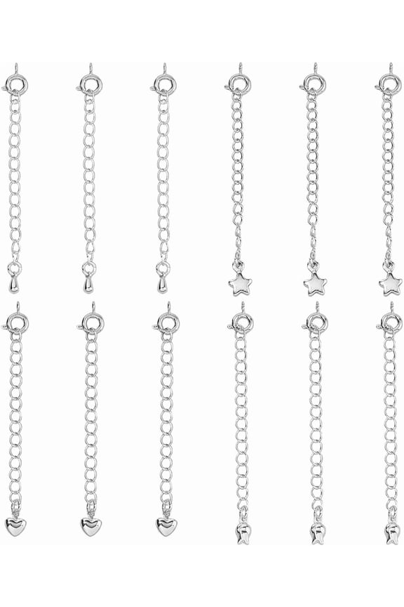 12Pcs 4 Styles Brass Curb Chain Extender End Chains with Spring Ring Clasps Platinum 64~68mm 3pcs/style for DIY