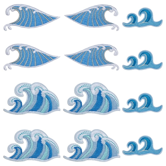12Pcs 4 Styles Computerized Embroidery Cloth Iron On/Sew On Patches Costume Accessories Appliques Light Sky Blue 26~31x50~70x1.5mm DIY