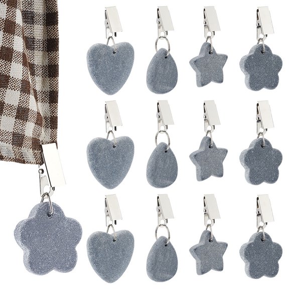 12Pcs 4 Styles Tablecloth Weights Pendant Heart Flower Start Teardrop Shape Table Covers Pendant Stones Hangers with Metal ClipsDIY