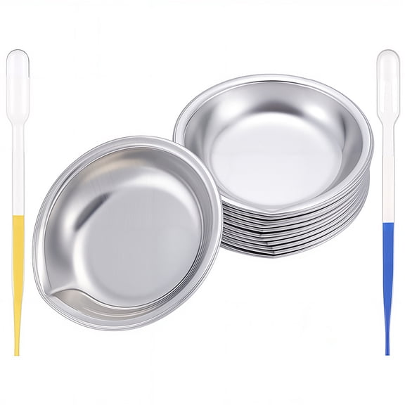 12Pcs 410 Stainless Steel Palette 10Pcs Scientific Experiments Plastic Dropper Transfer Graduated Pipettes Stainless Steel Color