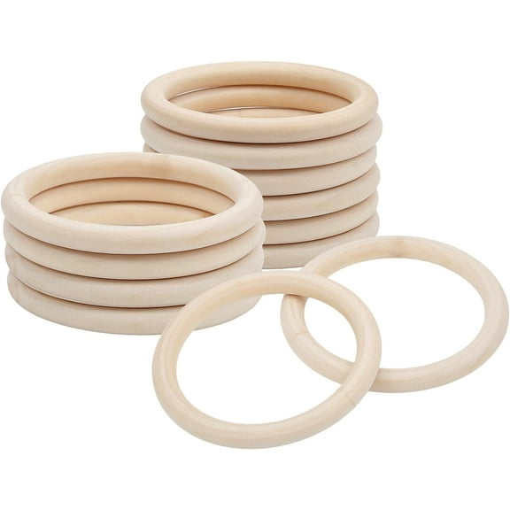 12Pcs 4Inch Unfinished Wooden Rings Wood Curtain Rings for Curtain Rod Drapery Rings DIY Macrame Handcrafts Burlywood Linen