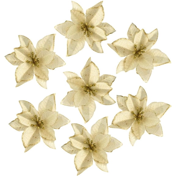 12Pcs 5.5inch Glitter Poinsettia Christmas Tree Ornament, Artificial Poinsettia Flowers Decorative Artificial Flowers for Christmas Tree Wedding Decorations Xmas Tree Wreaths