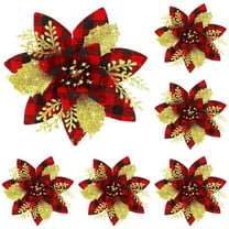 12Pcs 5.7in Artificial Poinsettias Christmas Glitter Flowers with Clips – Xmas Tree Ornaments, Holiday Garland & Home Decor Decorations