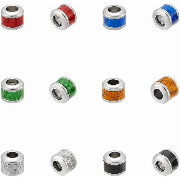 12Pcs 6 Colors 304 Stainless Steel Column Beads with Weave Pattern 5mm Large Hole Beads Metal Spacer Beads