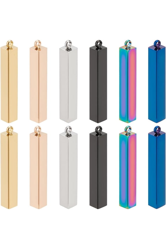 12Pcs 6 Colors 304 Stainless Steel Engraving Bar with 1.8mm Hole Rectangle Stamping Blanks Bar Pendant Metal Engraving Blank for Necklace Making and ID Name Tags 12.8x2x2inch for DIY