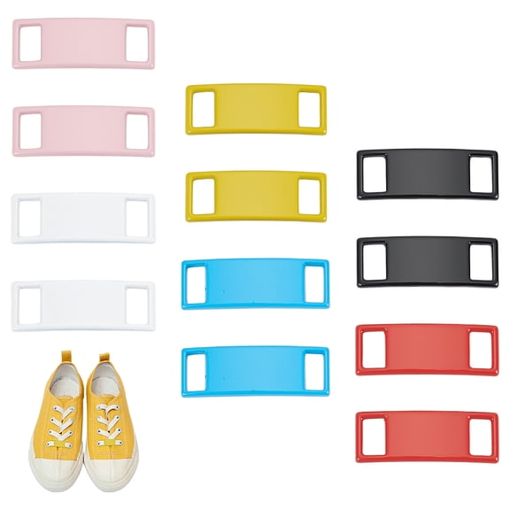 12Pcs 6 Colors Alloy Rectangle Tag for Shoelaces Shoe Decorations Mixed Color 29x10x2mm Hole: 7.5x4mm 2pcs/color