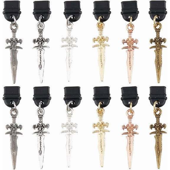12Pcs 6 Colors Dust Plug Charms Bulk Type-C Charging Port Charm Cell Phone Charms Plug Cover Plastic Dust Plugs with Alloy Charm USB-C Port Cap Protector Pendant for DIY Cellphone