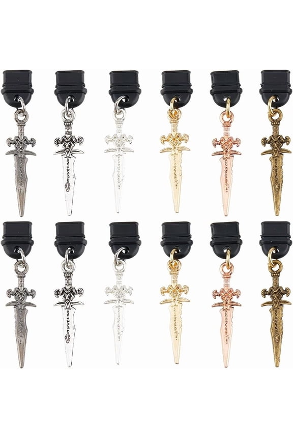12Pcs 6 Colors Dust Plug Charms Bulk Type-C Charging Port Charm Cell Phone Charms Plug Cover Plastic Dust Plugs with Alloy Charm USB-C Port Cap Protector Pendant