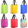 thumbnail image 1 of 12Pcs 6 Colors Holographic Reusable Birthday Gift Bags Bulk Sparkle Gift Bags with Handles Sparkle Glossy Metallic Shopping Tote for Wedding Party Christmas Favors 7.8W x 10D x 3.9H Inch, 1 of 5