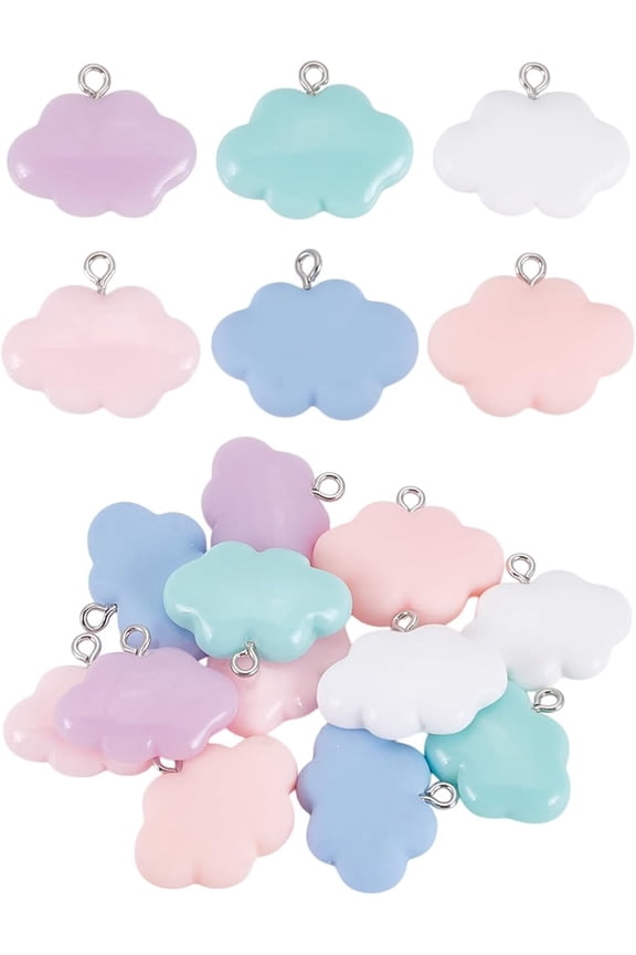 12Pcs 6 Colors Opaque Resin Cloud Pendants 21x26x6mm Cute Cloud Charms with Platinum Alloy Findings and 1.5-2mm Hole