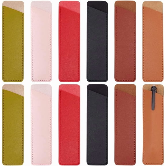 12Pcs 6 Colors PU Leather Fountain Pen Case 3mm Thick Rectangle Pen Protection Sleeve Leather Planner Pen Holder Leather Sleeve Pouch for Notebook Pen Holder Hardcover Journals Making DIY