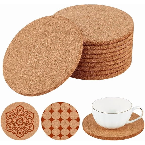 12Pcs 6 Inch Round Cork Coasters Bulk Corkwood Coaster Set Wooden Cork Plant Coasters House Plants Absorbent Mat