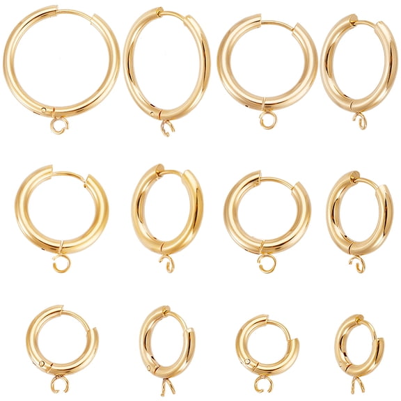 12Pcs 6 Size Golden Stainless Steel Huggie Hoop Earring Findings DIY Earrings with Horizontal Loops Real 24K Gold Plated Earring
