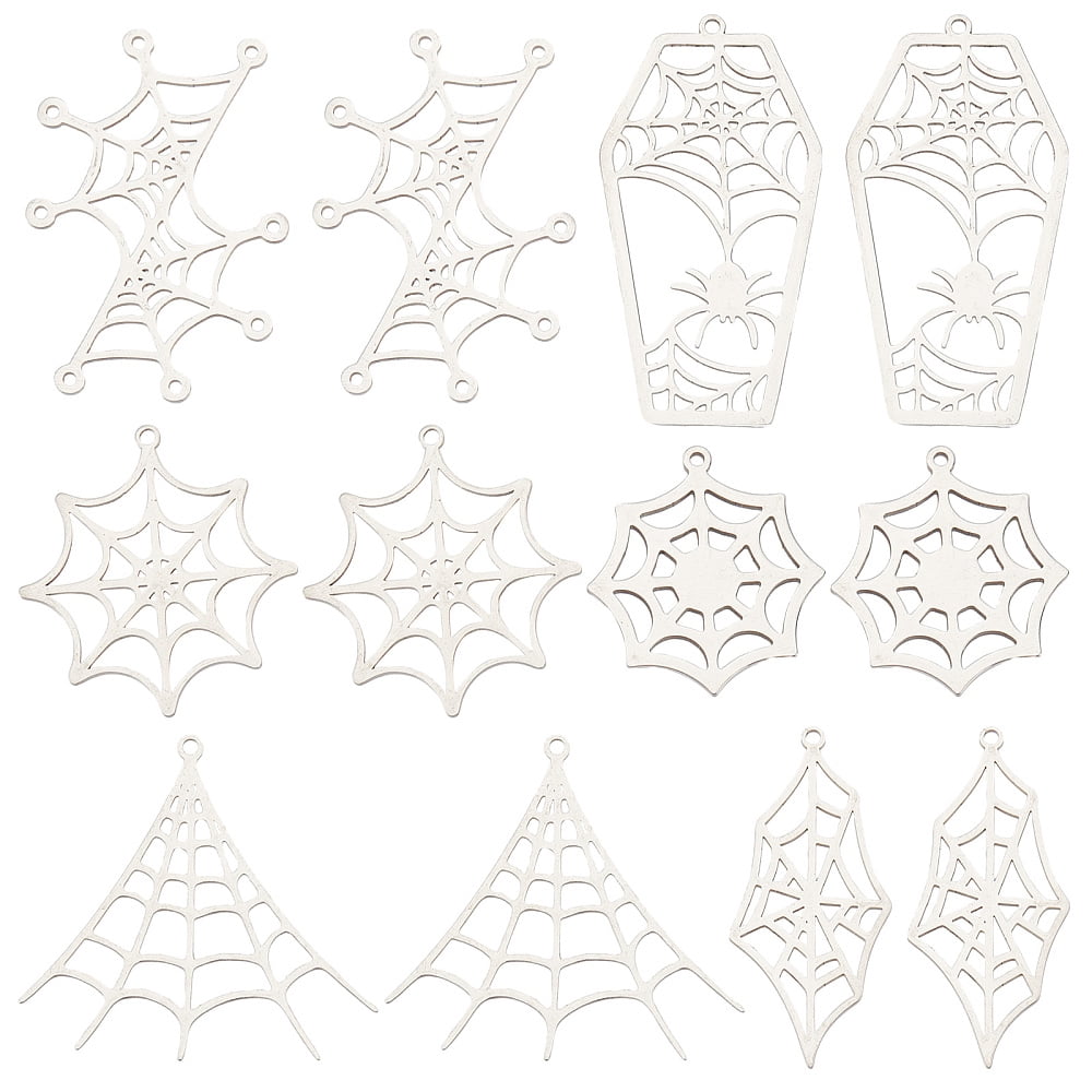 12Pcs 6 Style 201 Stainless Steel Pendants Laser Cut Spider
