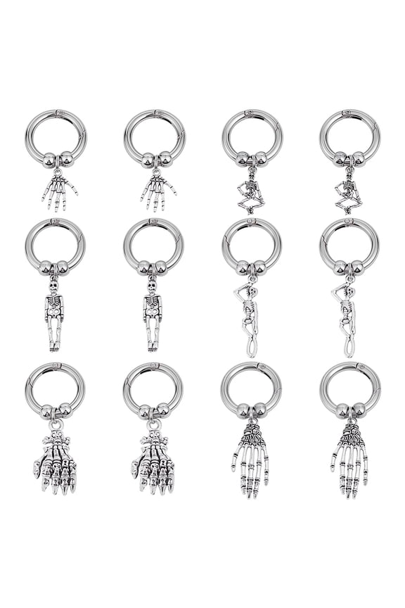12Pcs 6 Style Alloy Shoes Charms with Alloy Spring Gate Rings Mixed Shapes Platinum 55~70mm DIY