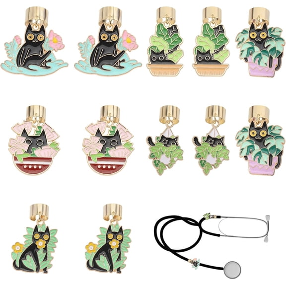 12Pcs 6 Style Cat Stethoscope Charm Tag for Nurse Alloy Cute Stethoscope Charms Accessories for Nurse Medical Assistant Mixed Color 1set