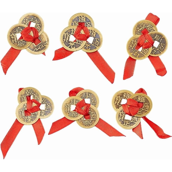 12Pcs 6 Style Decotarions Chinese Emperor Fortune Hanging Ornaments Decor Traditional Chinese Lucky Gifts with Red Ribbon