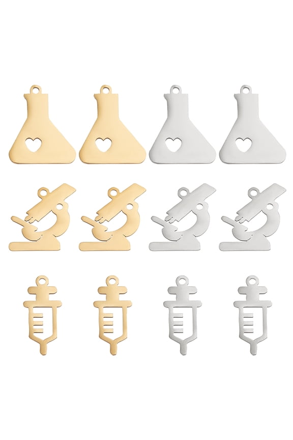 12Pcs 6 Style Ion Plating(IP) 201 Stainless Steel Pendants Laser Cut Mixed Shape Golden Stainless Steel Color 15.5~18x8.5~15.51mm