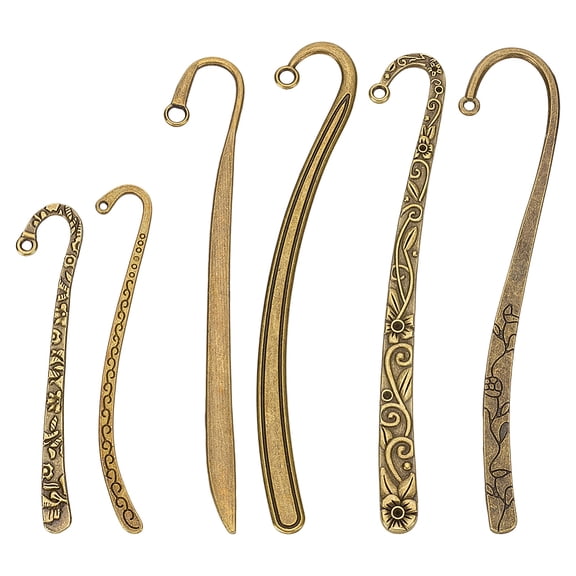 12Pcs 6 Style Tibetan Style Bookmarks Cadmium Free Nickel Free Lead Free Mixed Shape Bronze 84-118x14-22x2.5mm Hole: 2-4mm 2pcs/style
